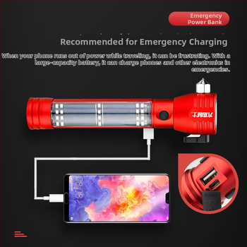 Flame Warrior višefunkcijski sigurnosni čekić sa solarnim napajanjem, jakim magnetom, alarmom, osvjetljenjem i snažnom LED baterijskom lampom (Materijal: legura; Težina: 0,5 kg; Napajanje: solarno napajanje)