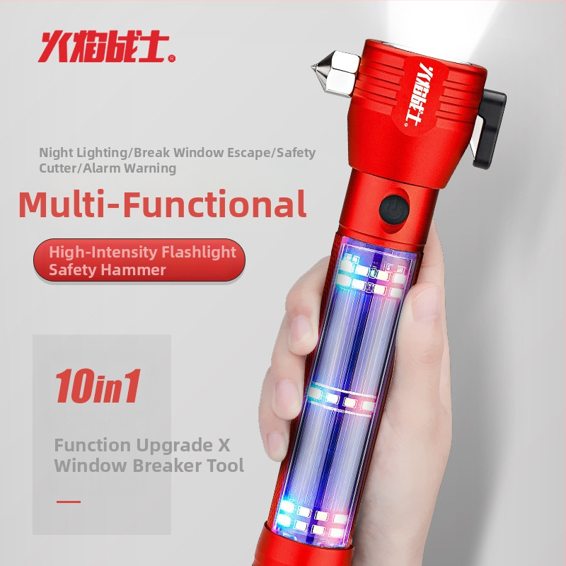 Flame Warrior višefunkcijski sigurnosni čekić sa solarnim napajanjem, jakim magnetom, alarmom, osvjetljenjem i snažnom LED baterijskom lampom (Materijal: legura; Težina: 0,5 kg; Napajanje: solarno napajanje)