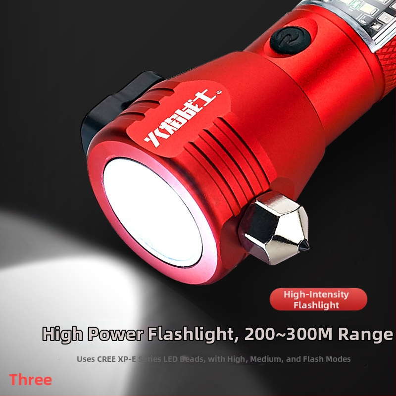 Flame Warrior višefunkcijski sigurnosni čekić sa solarnim napajanjem, jakim magnetom, alarmom, osvjetljenjem i snažnom LED baterijskom lampom (Materijal: legura; Težina: 0,5 kg; Napajanje: solarno napajanje)