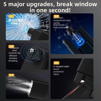Type-C punjenje 3-u-1 automobilni čekić za razbijanje stakla s nožem za rezanje i tri načina rasvjete