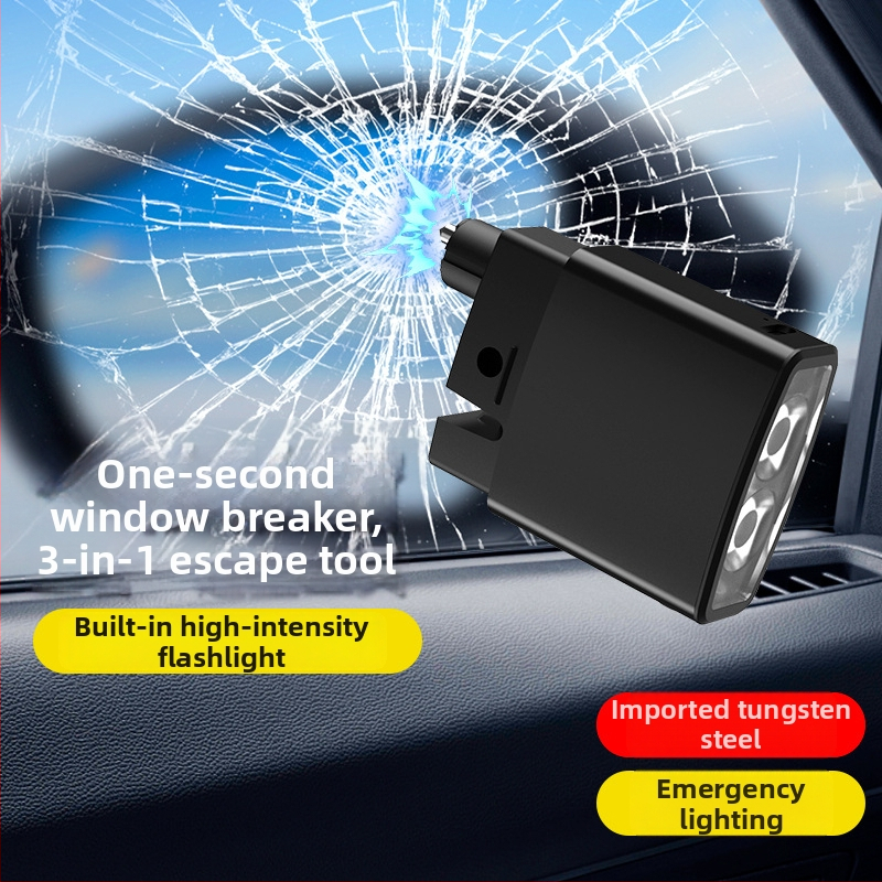 Type-C punjenje 3-u-1 automobilni čekić za razbijanje stakla s nožem za rezanje i tri načina rasvjete
