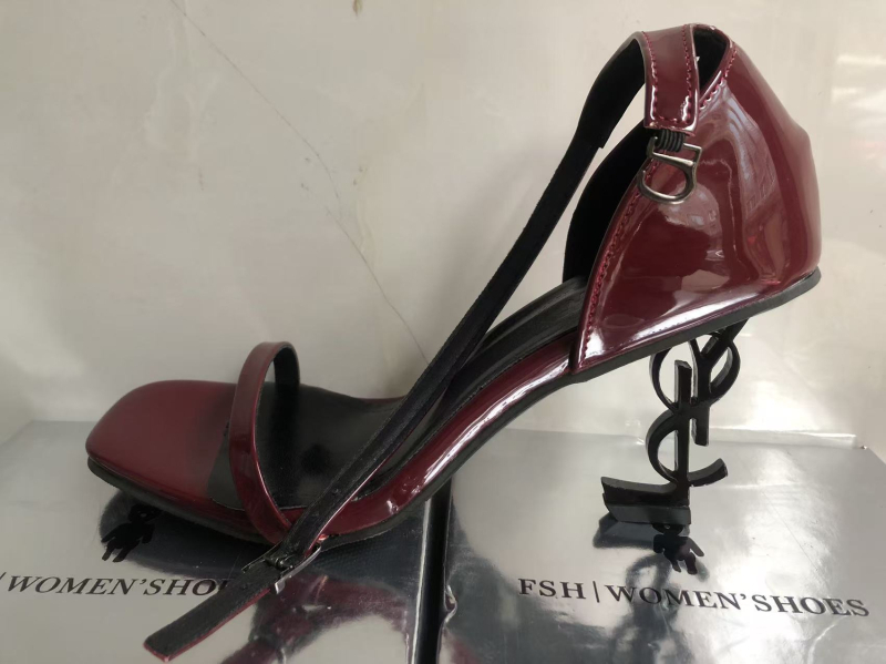 Сандали с една презрамка, открит пръст, квадратен нос, ток с форма на буква, над 8 см