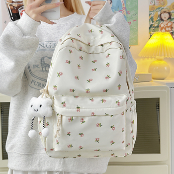 Σακίδιο κοριτσιών, νάιλον, φλοράλ μοτίβο, επένδυση από πολυεστέρα, ιμάντες με αερόστρωμα, αναπνεόμενο και ελαφρύνει το φορτίο