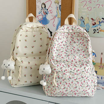 Σακίδιο κοριτσιών, νάιλον, φλοράλ μοτίβο, επένδυση από πολυεστέρα, ιμάντες με αερόστρωμα, αναπνεόμενο και ελαφρύνει το φορτίο