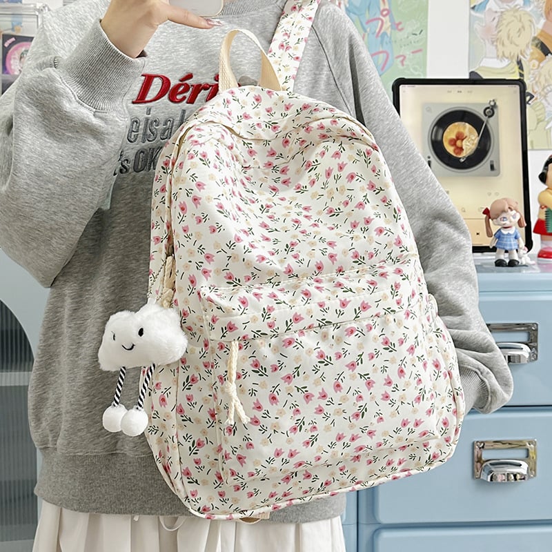 Σακίδιο κοριτσιών, νάιλον, φλοράλ μοτίβο, επένδυση από πολυεστέρα, ιμάντες με αερόστρωμα, αναπνεόμενο και ελαφρύνει το φορτίο