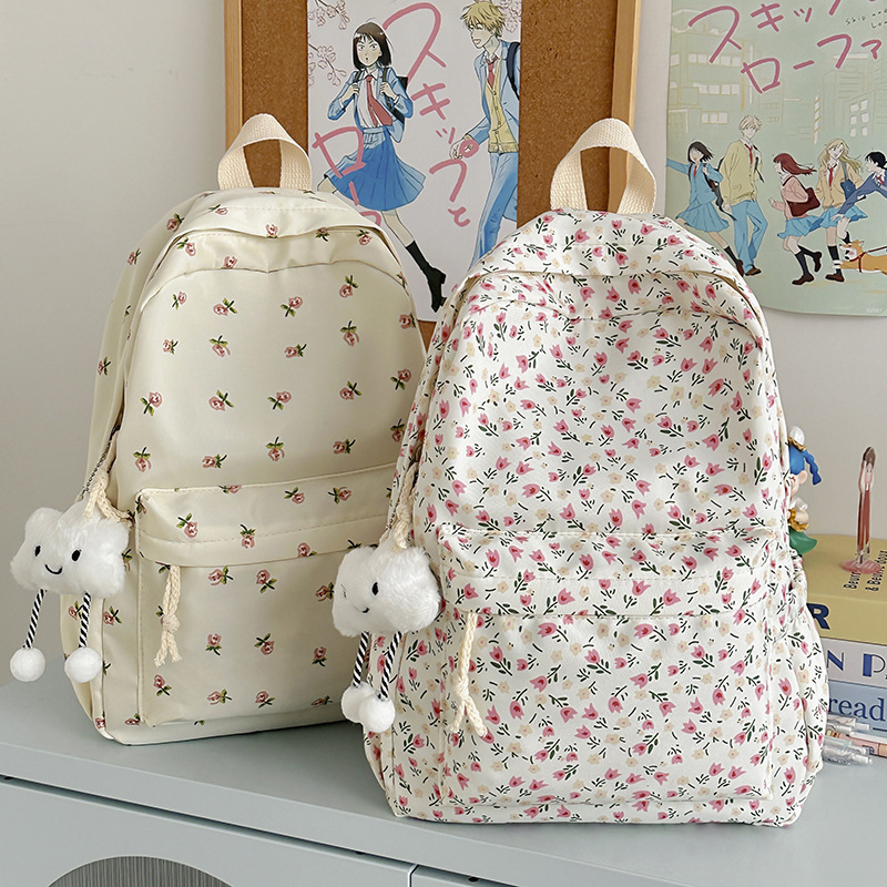 Σακίδιο κοριτσιών, νάιλον, φλοράλ μοτίβο, επένδυση από πολυεστέρα, ιμάντες με αερόστρωμα, αναπνεόμενο και ελαφρύνει το φορτίο