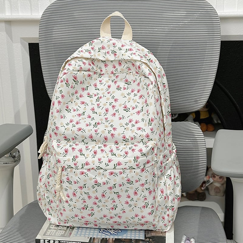 Σακίδιο κοριτσιών, νάιλον, φλοράλ μοτίβο, επένδυση από πολυεστέρα, ιμάντες με αερόστρωμα, αναπνεόμενο και ελαφρύνει το φορτίο