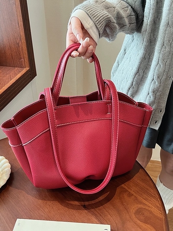 Geantă Tote din PU, formă ovală, închidere magnetică, buzunar pentru laptop și buzunar pentru cameră, exterior tridimensional, bretea de umăr simplă