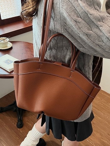 Geantă Tote din PU, formă ovală, închidere magnetică, buzunar pentru laptop și buzunar pentru cameră, exterior tridimensional, bretea de umăr simplă