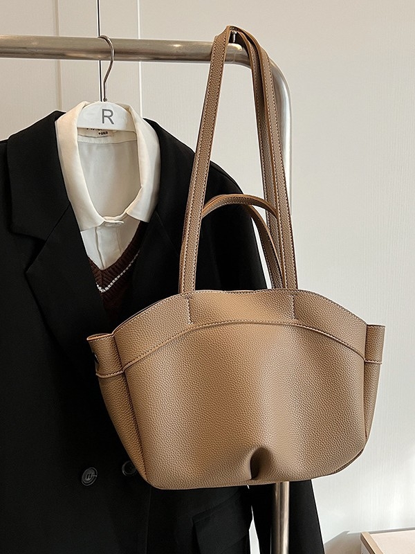 Geantă Tote din PU, formă ovală, închidere magnetică, buzunar pentru laptop și buzunar pentru cameră, exterior tridimensional, bretea de umăr simplă