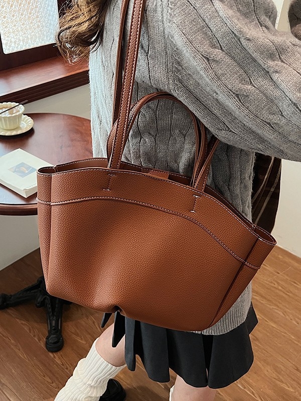 Geantă Tote din PU, formă ovală, închidere magnetică, buzunar pentru laptop și buzunar pentru cameră, exterior tridimensional, bretea de umăr simplă