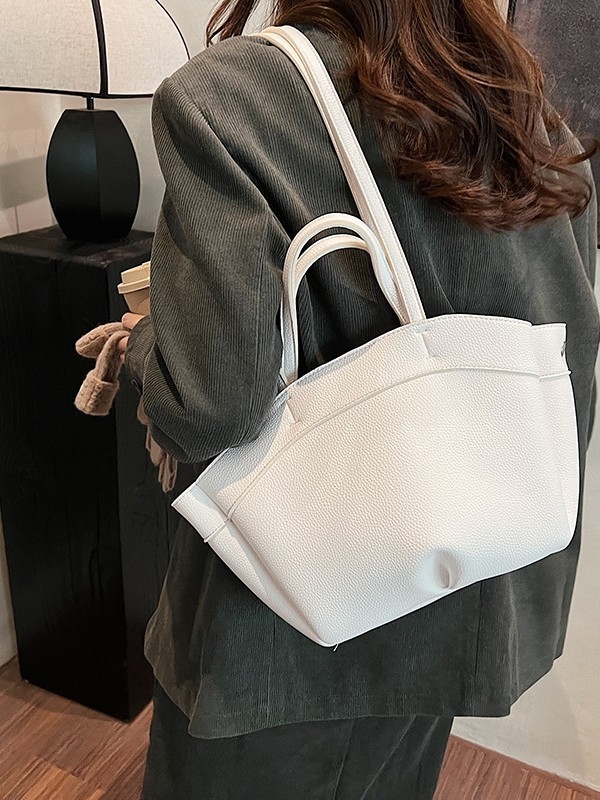 Geantă Tote din PU, formă ovală, închidere magnetică, buzunar pentru laptop și buzunar pentru cameră, exterior tridimensional, bretea de umăr simplă