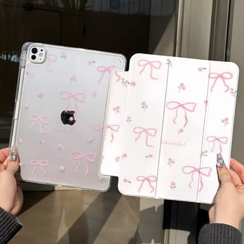 Permatomas dirbtinės odos dėklas iPad Air 4/5 su Y formos užlenkimu ir kaspinėliu (Medžiaga: dirbtinė oda; Gamyba: karštas presavimas; Suderinamumas: iPad Air 4/5)