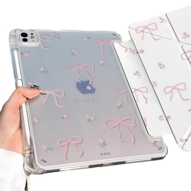 Permatomas dirbtinės odos dėklas iPad Air 4/5 su Y formos užlenkimu ir kaspinėliu (Medžiaga: dirbtinė oda; Gamyba: karštas presavimas; Suderinamumas: iPad Air 4/5)