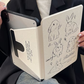 Ochranné puzdro na iPad s flipovým krytom, cartoon dizajn z akrylu, gravírovaný vzor, odolné voči nárazom a pádu, odvod tepla, funkcia spánku