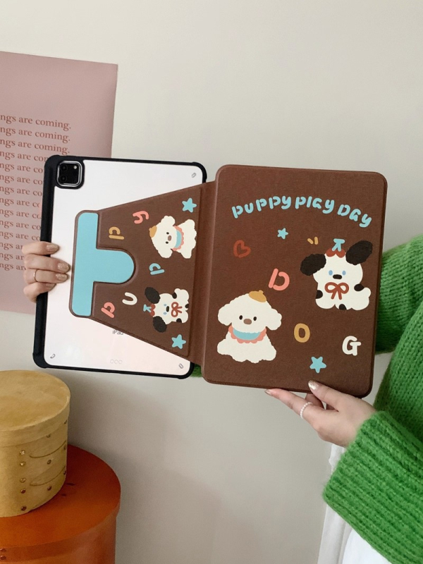 Husă pentru iPad Pro din acril, flip-cover cu design Cartoon; suport modul Sleep; antișoc, disipare căldură, antiamprentă, gravură cu relief; compatibil Apple