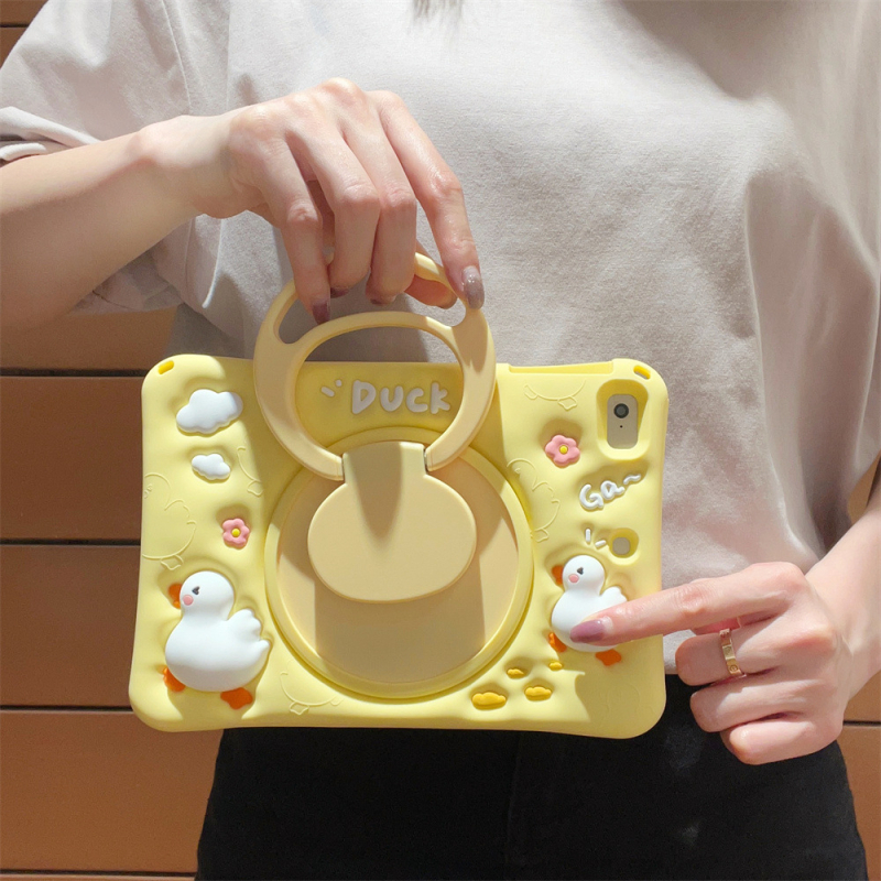 Husă din silicon pentru iPad, husă moale, suport rotativ, design rață desen animat, protecție antișoc