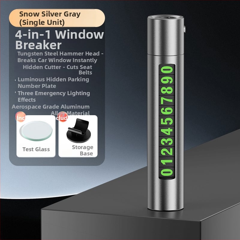 4-u-1 auto čekić za probijanje stakala i spašavanje, s aluminijskom legurom i ABS, težina 120 g