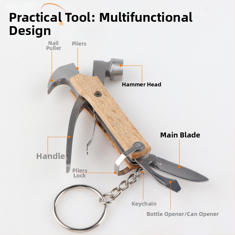 Kladivko s pazúrom – Mini multifunkčné náčinie s hlavou z nehrdzavejúcej ocele a drevenou rúčkou; Séria Mini Multi-Function Hammer; Čistá hmotnosť 0,05 kg
