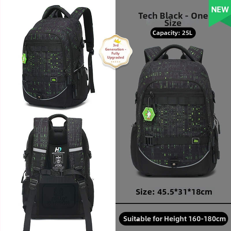 Σακίδιο μαθητών — ελαφρύ, ευρύχωρο με υποστήριξη της σπονδυλικής στήλης; Υλικό: Oxford ύφασμα; διαπνοή, αδιάβροχο, ultra-ελαφρύ; ιμάντες με αερόσακους; γεωμετρικό μοτίβο; κατάλληλο για 5η-6η τάξη.