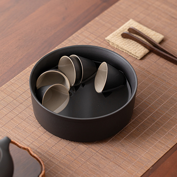 Set ceramic pentru spălatul ceaiului cu bol de ceai și borcan pentru resturi de ceai – premium, stil modern minimalist