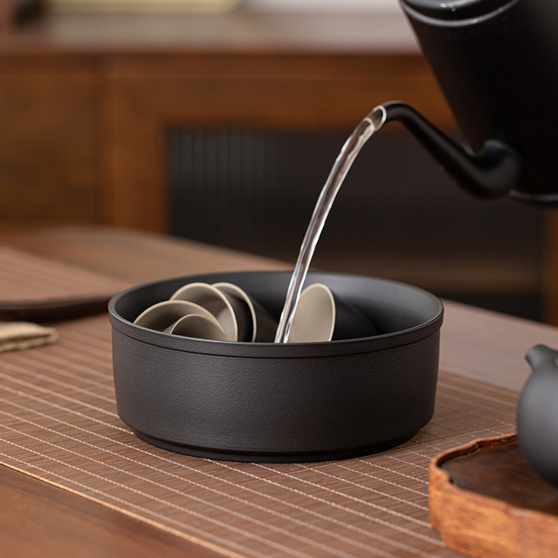 Set ceramic pentru spălatul ceaiului cu bol de ceai și borcan pentru resturi de ceai – premium, stil modern minimalist