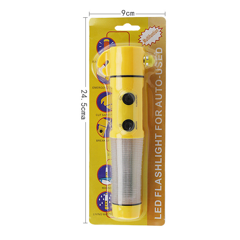 Automobilski čekić četiri u jedan za sigurnost: razbijanje stakla, baterija i upozoravajuće svjetlo — Polyhedron; materijal: plastika; podrijetlo: Zhejiang; težina oko 120 g; prilagodba dostupna