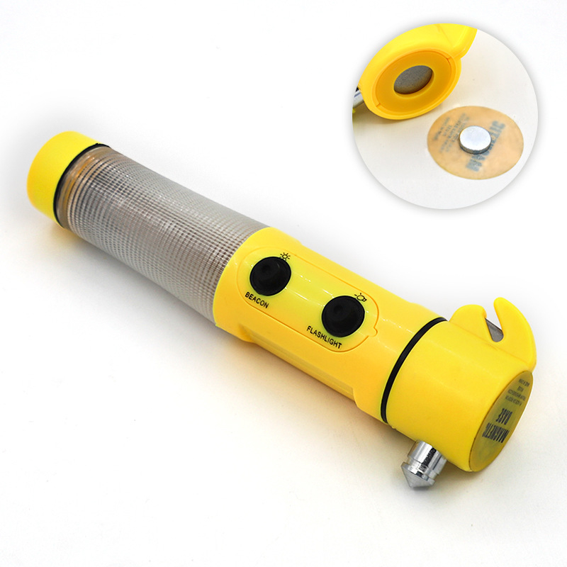 Automobilski čekić četiri u jedan za sigurnost: razbijanje stakla, baterija i upozoravajuće svjetlo — Polyhedron; materijal: plastika; podrijetlo: Zhejiang; težina oko 120 g; prilagodba dostupna