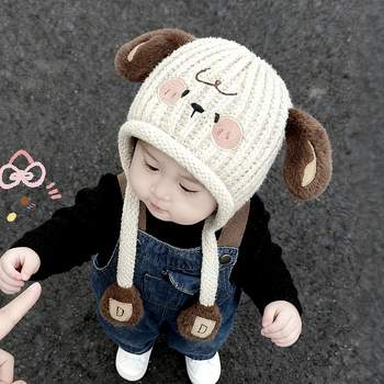 Gyerekeknek készült téli gyapjú sapka, kutya motívummal, fülvédő védelem, szélvédő