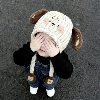 Gyerekeknek készült téli gyapjú sapka, kutya motívummal, fülvédő védelem, szélvédő