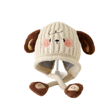 Gyerekeknek készült téli gyapjú sapka, kutya motívummal, fülvédő védelem, szélvédő