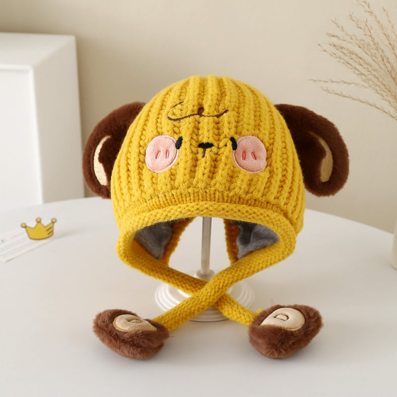 Gyerekeknek készült téli gyapjú sapka, kutya motívummal, fülvédő védelem, szélvédő