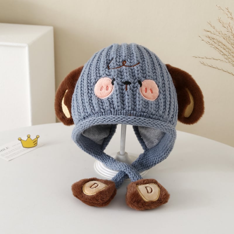 Gyerekeknek készült téli gyapjú sapka, kutya motívummal, fülvédő védelem, szélvédő