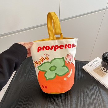 Bucket táska, friss és édes stílus, vászon anyag, vödör alakú forma, mágneses zárás, belső ID zseb
