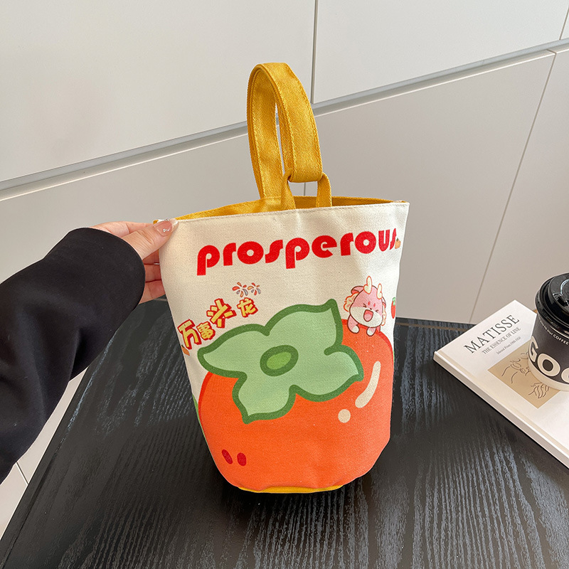 Bucket táska, friss és édes stílus, vászon anyag, vödör alakú forma, mágneses zárás, belső ID zseb