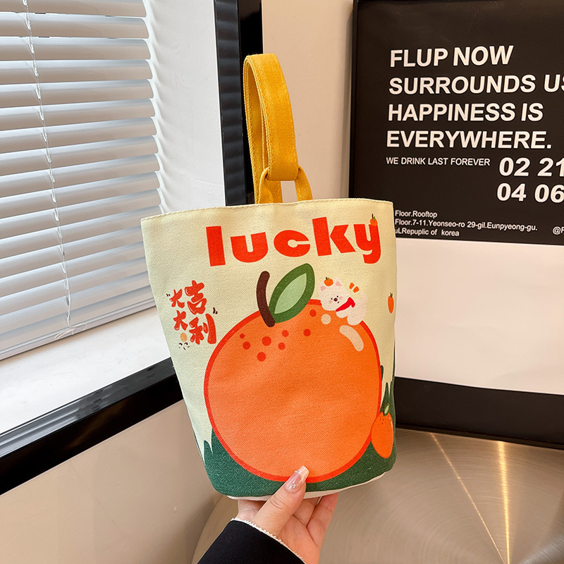 Bucket táska, friss és édes stílus, vászon anyag, vödör alakú forma, mágneses zárás, belső ID zseb