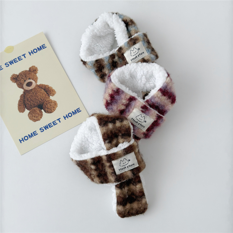 Set eșarfă și pălărie pentru animale de companie – iarnă, stil scandinav, dungă, lână/felt, țesătură grea plată, finisaj satin