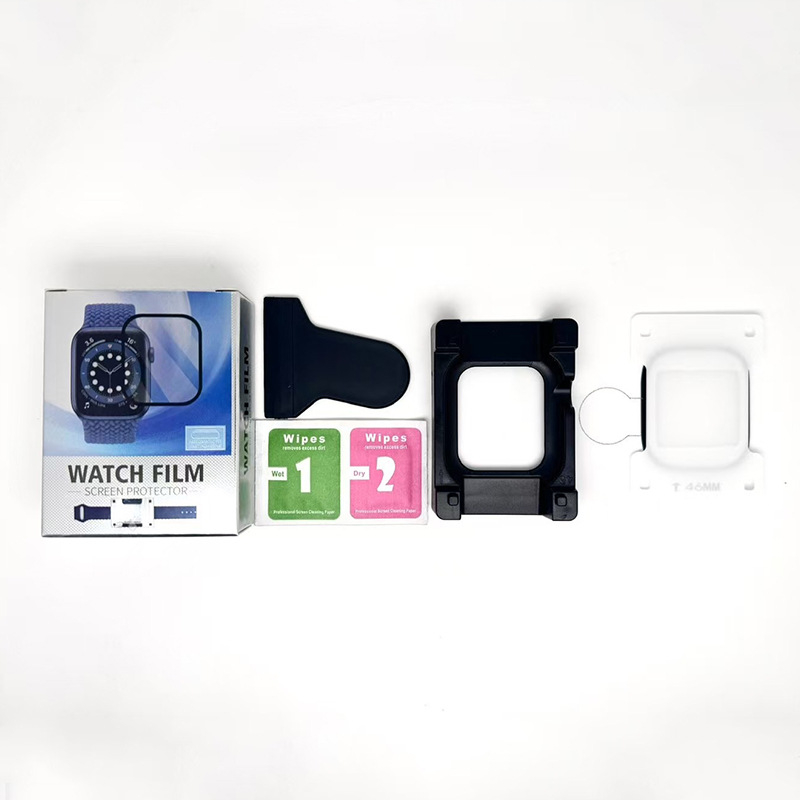 Film de protecție pentru Apple Watch cu funcție de poziționare și eliminare a prafului - PMMA+PET, membrană frontală, HD, anti-cadere