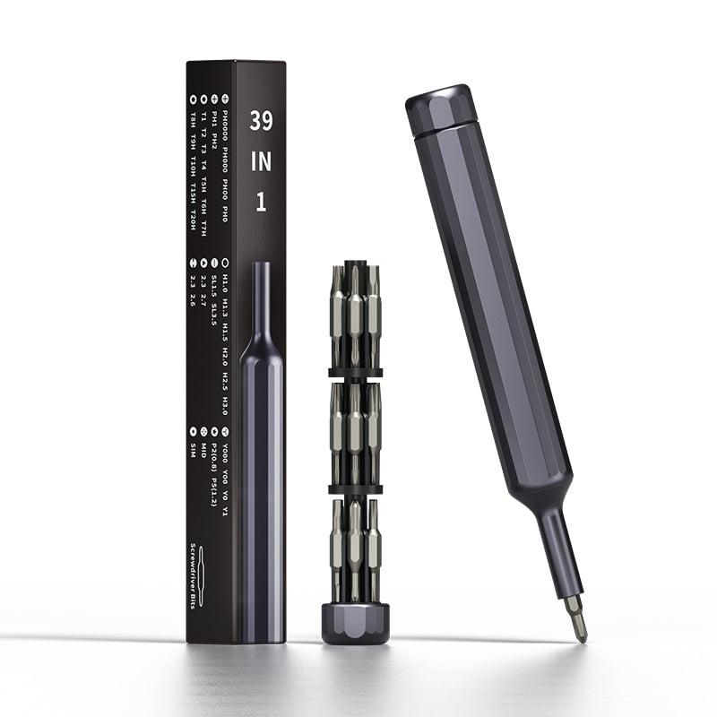 Set 39 în 1 șurubelnițe stilou pentru ochelari, telefoane și calculatoare — magnetic, neizolat, oțel de instrument S2, 0,095 kg