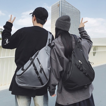 Geantă crossbody din nylon pentru bărbați — stil stradal, model solid, căptușeală din nylon, buzunare multiple, capacitate mare