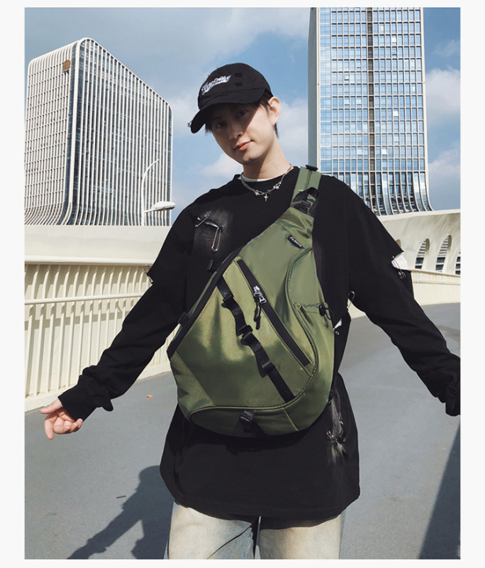 Geantă crossbody din nylon pentru bărbați — stil stradal, model solid, căptușeală din nylon, buzunare multiple, capacitate mare