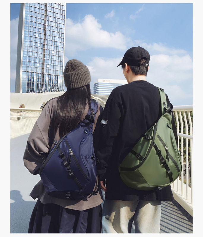 Geantă crossbody din nylon pentru bărbați — stil stradal, model solid, căptușeală din nylon, buzunare multiple, capacitate mare