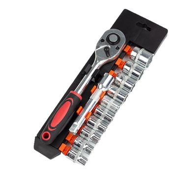 Set de scule auto, 12 piese, cu cheie cu soclu, din oțel carbon, pentru întreținere și reparații ale mașinilor