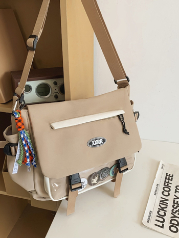 Muška crossbody torba od najlona, prozračna i proširiva, uzorak s slovima, podstava od poliester