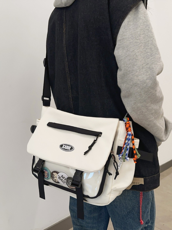 Muška crossbody torba od najlona, prozračna i proširiva, uzorak s slovima, podstava od poliester