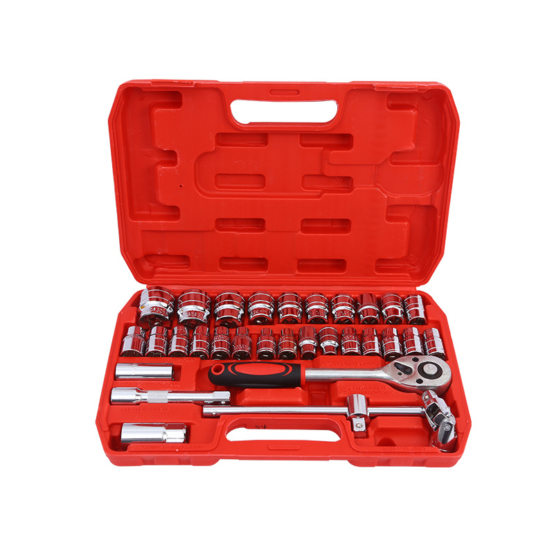 Set de scule auto – 37 piese, din oțel carbon, trusă cu chei cu ratchet pentru reparații auto și motociclete