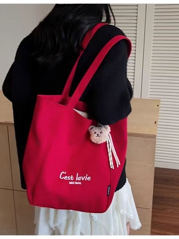 Vászon Tote táska utazásokhoz - szabadidős stílus, függőleges négyzet alakú forma, cipzáras záródás, belső nylon bélés