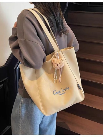 Vászon Tote táska utazásokhoz - szabadidős stílus, függőleges négyzet alakú forma, cipzáras záródás, belső nylon bélés