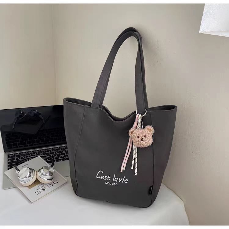 Vászon Tote táska utazásokhoz - szabadidős stílus, függőleges négyzet alakú forma, cipzáras záródás, belső nylon bélés