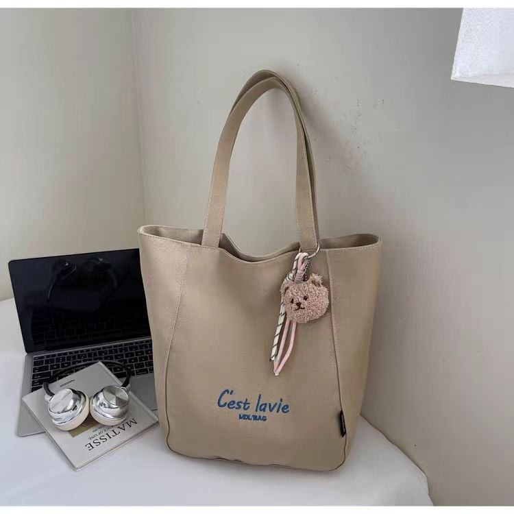 Vászon Tote táska utazásokhoz - szabadidős stílus, függőleges négyzet alakú forma, cipzáras záródás, belső nylon bélés